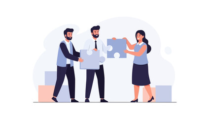 Teamwork puzzle collaboration concept illustration, people connecting pieces