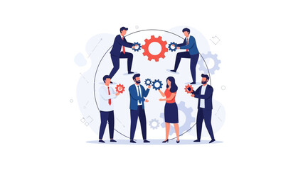 Teamwork and Collaboration: Business People Connecting Gears for Success