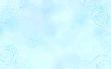 水彩風の涼しげな水面と小さな波紋_横