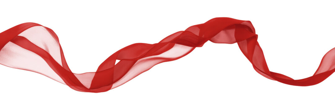 Elegant Red fabric with Flowing cloth and Wavy textile, an Abstract design showcasing Dynamic movement on a pristine white background. Perfect for creative projects.