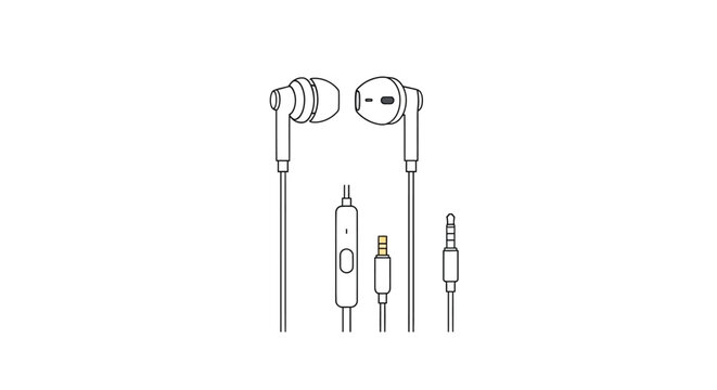 White wired in-ear headphones with inline remote and 3.5mm audio jack.