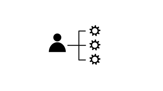 Abstract project manager icon with gear animation on white screen. Stakeholders management icon concept.