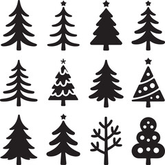 Obraz premium Collection of twelve black Christmas tree icons silhouette