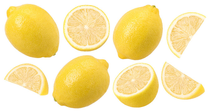 ripe lemon fruit, piece and half isolated, transparent PNG, lemon with juicy flesh, organic