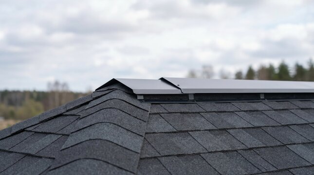 Asphalt Shingle Roof Ridge Vent Installation Showcasing Modern Ventilation Optimization and Architectural Efficiency for Enhanced Building Performance and Energy Management