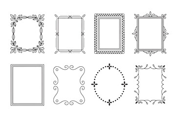 Ornate botanical frame set with dainty leaves and fine line curly borders for elegant document design