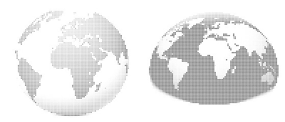 Halftone World Globe Hemisphere Icons &ndash; Global Map Technology Concept.