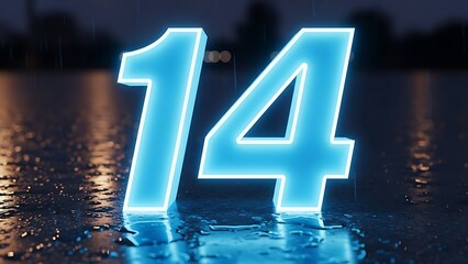 Glowing Number Fourteen Illuminated Against Dark Background