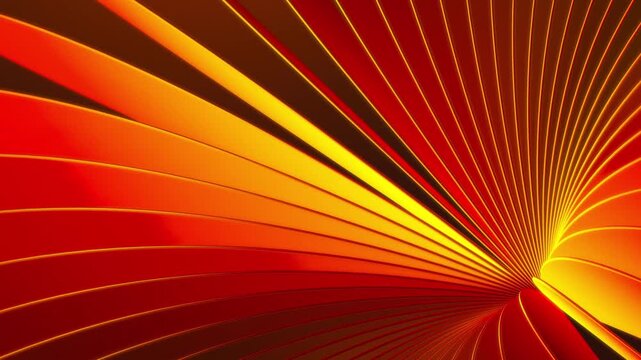 A dynamic spiral composition with radiant red and yellow curves forming an energetic abstract pattern against a warm background with flowing modern digital lines