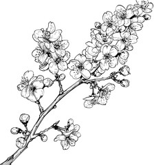 Fototapeta premium Cherry Blossom Vintage Sketch Illustration, Sakura Floral Drawing in Hand Drawn Style