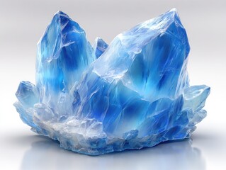 Azure crystal cluster on white, sharp facets, light