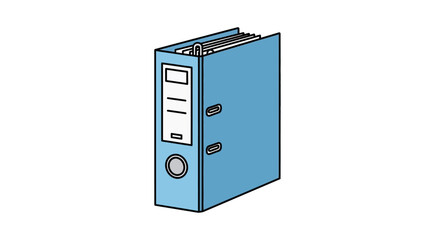 Illustration of a blue office binder with a label holder and ring mechanism.