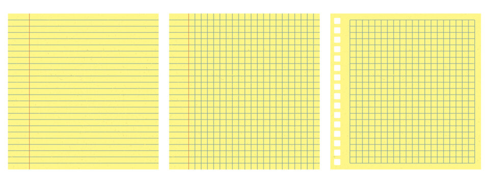 Yellow notepad paper sheet template for memo and notes. Office and school supply. 