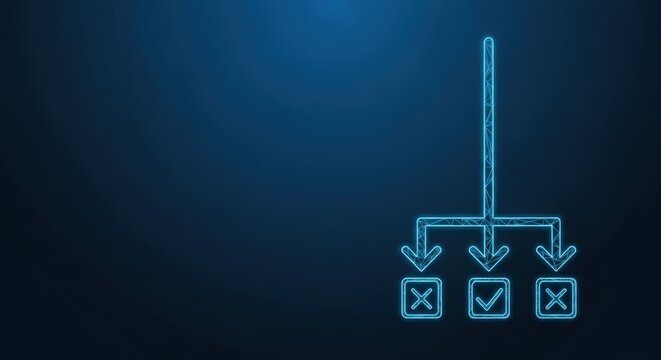 Digital Flowchart Diagram With Decision Points and Checkboxes on Blue Background