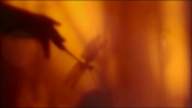 Shadow of dancing woman, hand and shadow of dragonfly in glowing blurred light. Her carefree demeanor embodies freedom and happiness. Moment of the silence. Cinematic effect. Sustainable lifestyle