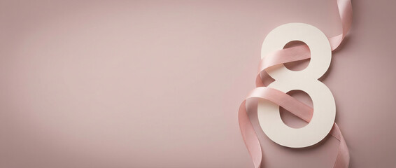 Naklejka premium Women's Day features number 8 with pink ribbon, created AI