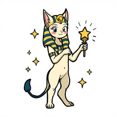 A cartoon Egyptian cat goddess holding a magic star wand