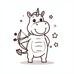 A cartoon unicorn holding a bow and arrow with stars around it