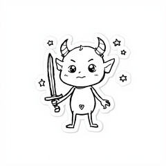 A cute cartoon devil sticker with a sword and stars