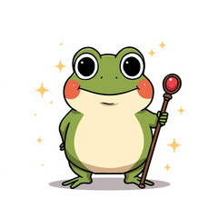 A cartoon frog holding a magic wand with sparkles around it
