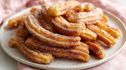 Fototapeta premium A close up of sugared cinnamon churros on a plate
