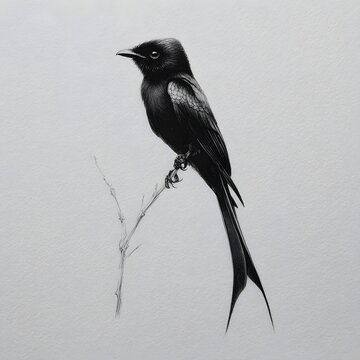 Black drongo bird pencil drawing emphasizing forked tail elegance photo