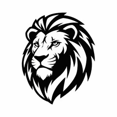 Fototapeta premium Majestic black and white vector illustration of a lion's head with a powerful and regal expression.