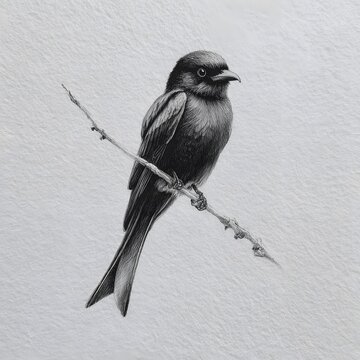 Black drongo detailed sketch highlighting beak eyes and plumage image