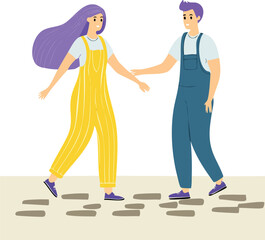 Trust journey concept &ndash; man and woman reaching out to hold hands while walking forward together
