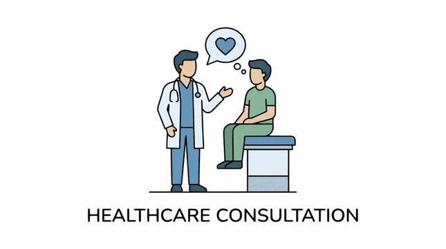 Doctor talking to patient with heart icon in speech bubble, healthcare consultation