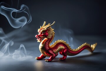 Fototapeta premium Chinese New Year Dragon Ornament with Dramatic Spotlight and Subtle Smoke