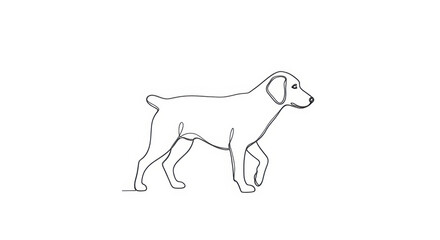 Fototapeta premium Simple line art illustration of a walking dog, isolated on white background, vector graphic