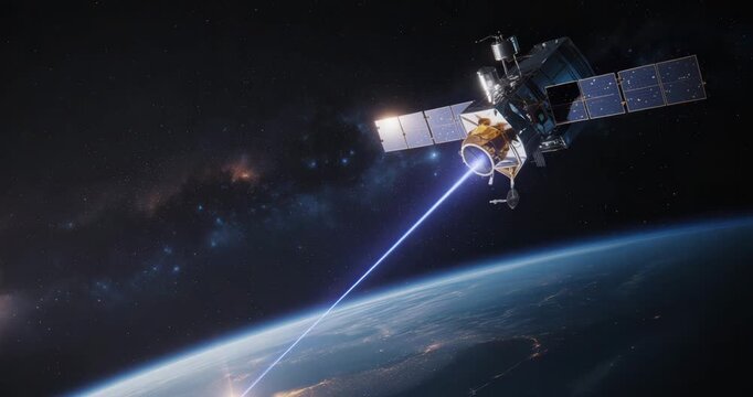Advanced satellite technology beaming data from space to Earth with solar panels