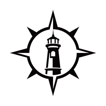 Minimalist lighthouse logo vector featuring a tall beacon tower with clean lines and modern style, symbolizing guidance, safety, and navigation, isolated on white background.