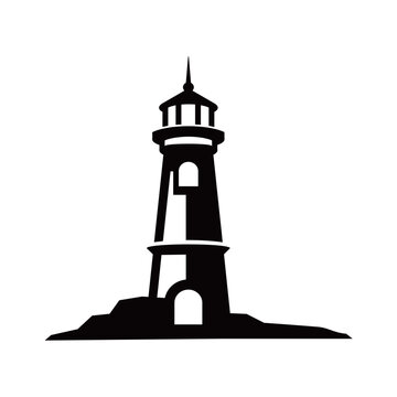Minimalist lighthouse logo vector featuring a tall beacon tower with clean lines and modern style, symbolizing guidance, safety, and navigation, isolated on white background.