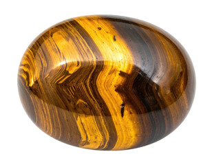 Polished gemstone with bands of yellow-brown swirling light