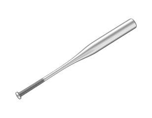Shiny silver baseball bat, angled against a black background