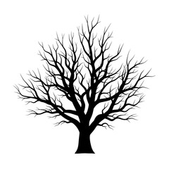Dead Tree without Leaves Silhouette Vector Icon Isolated on White Background - Spooky Nature Plant Symbol for Horror