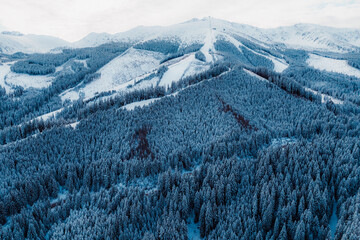 Jasn&aacute; ski resort in the Low Tatras Mountains, located in the Liptov region of Slovakia. Snow-covered peaks, alpine slopes, and winter landscape create a popular destination for skiing