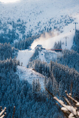 Jasn&aacute; ski resort in the Low Tatras Mountains, located in the Liptov region of Slovakia. Snow-covered peaks, alpine slopes, and winter landscape create a popular destination for skiing