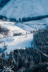Jasn&aacute; ski resort in the Low Tatras Mountains, located in the Liptov region of Slovakia. Snow-covered peaks, alpine slopes, and winter landscape create a popular destination for skiing