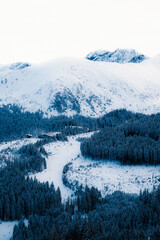 Jasn&aacute; ski resort in the Low Tatras Mountains, located in the Liptov region of Slovakia. Snow-covered peaks, alpine slopes, and winter landscape create a popular destination for skiing