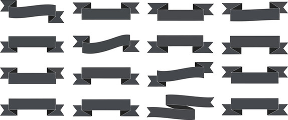 Vector black ribbons or banners, assorted shapes and sizes, for website, banner, or presentation, isolated on transparent background, png
