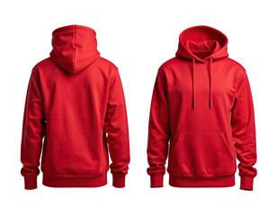 Front and back views of a bright red hooded sweatshirt (1)