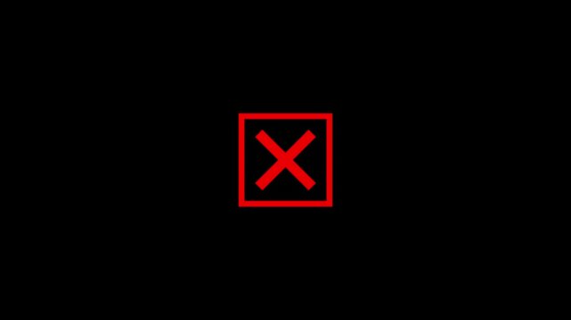 Cross mark icon in square box, vector illustration, symbol of wrong, decline, error, or close button on black background
