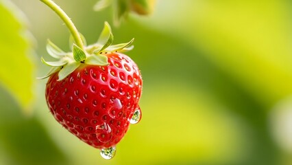 Fresh Strawberry With Water Droplets Hanging