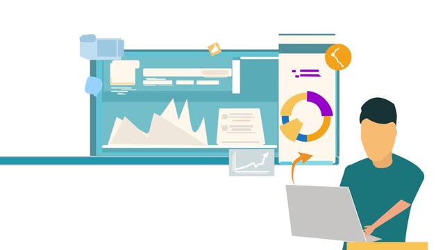 Business file and folder share for research with software, graph and static report presentation with software, animation clip