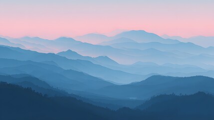Fototapeta premium Serene Blue Mountain Range at Sunset - A Tranquil Landscape Painting.