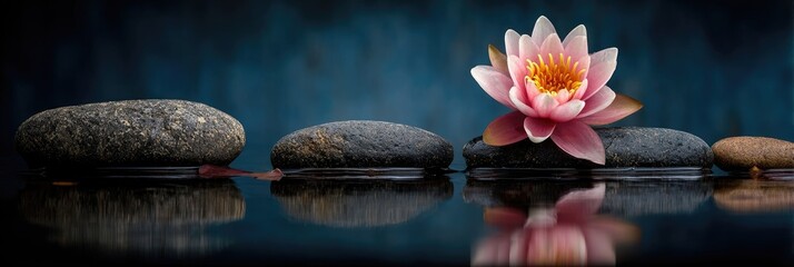 Fototapeta premium Stones and lotus flower on water