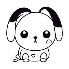 Fototapeta premium Coloring book for children baby Dog Kawai Black and white vector illustration.
